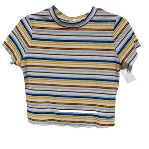 Stella Tweed Juniors Womens Size XLarge  XL Crop Top Shirt Blue Yellow Stripe